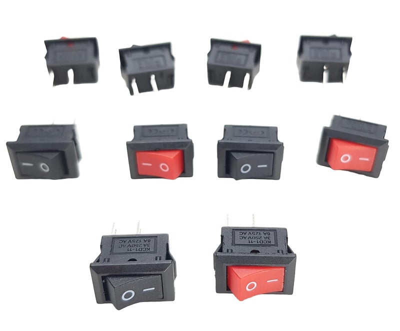 DIYables مفتاح تشغيل/إيقاف روكر لأردوينو، ESP32، ESP8266، Raspberry Pi، شكل مستطيل، أسود وأحمر، 10 قطع - Image 3